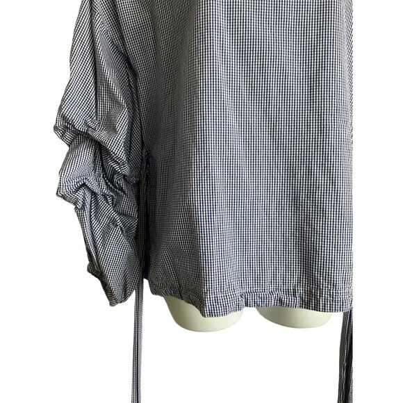 Max‎ Jeans Women Top S Blue Small Checkered Tiered Puff Sleeve Back Tie Preppy - Picture 6 of 14